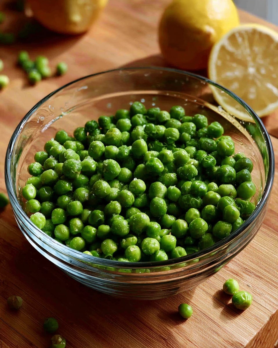 Four slices of toasted bread with a golden-brown crust, each topped with a thick layer of creamy white spread. On top of the spread, there are bright green peas scattered evenly with small green herb leaves like dill and mint sprinkled across them. A drizzle of yellow oil adds shine and small drops fall onto the white marbled surface below. The slices rest on white parchment paper, creating a fresh and clean look. Photo taken with an iphone --ar 4:5 --v 7