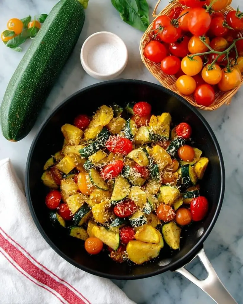 Summer Squash and Zucchini Sauté with Tomatoes and Parmesan Recipe