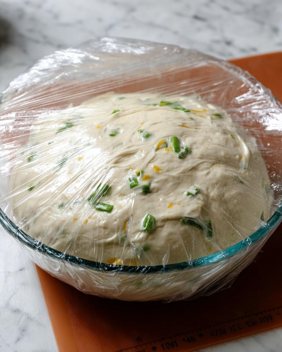 This image shows six golden brown bagels with a crispy, slightly shiny crust. Each bagel has thin slices of green jalapeño peppers on top, along with melted cheese that adds texture and a slightly rough surface. One bagel is sliced in half to show the inside, which is soft and light with small green pieces mixed throughout, likely chopped jalapeños and bits of cheese. The bagels are arranged closely on a black wire rack placed on a white marbled background, and a white cloth is visible in the top left corner. Photo taken with an iphone --ar 4:5 --v 7