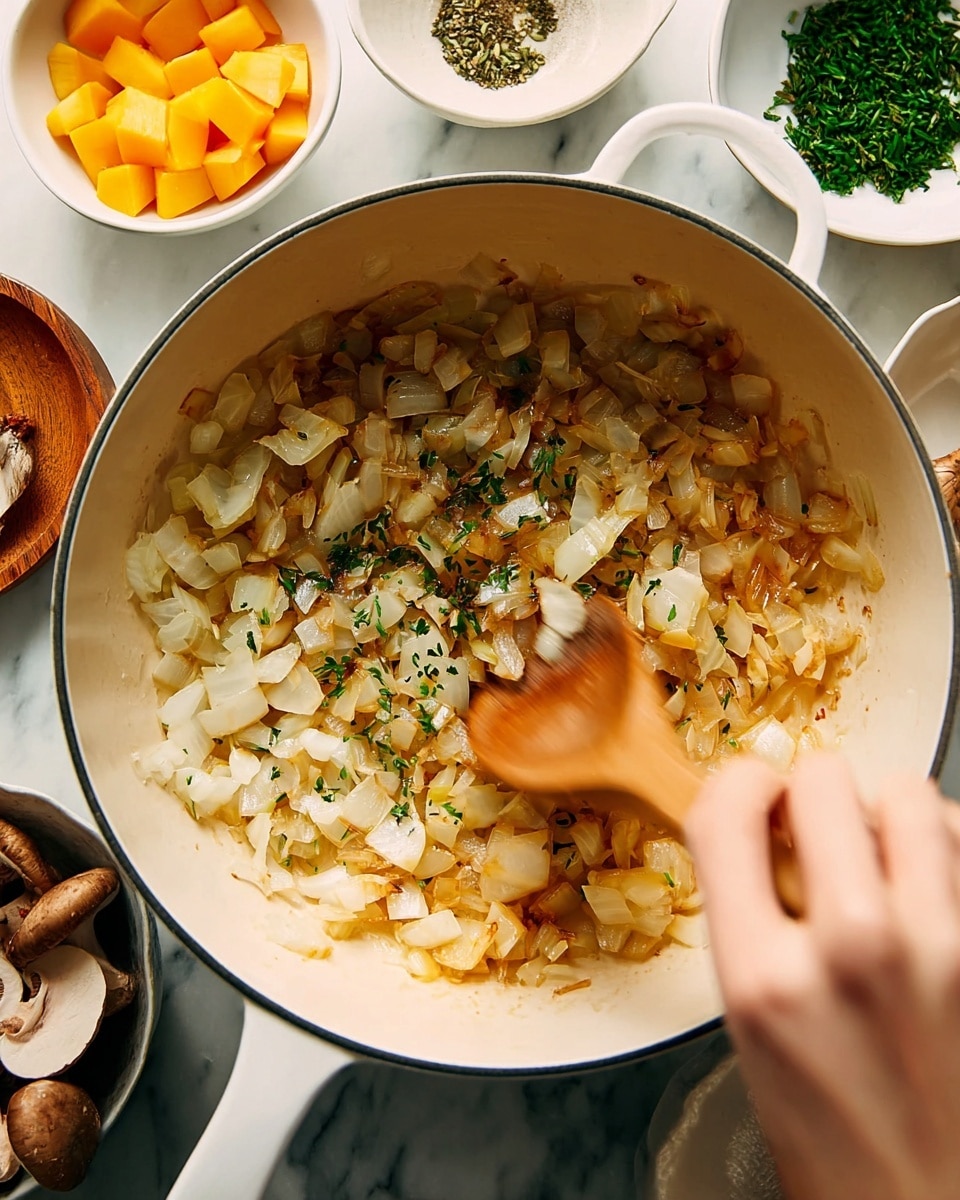 A white bowl filled with wide, ruffled pasta ribbons in a creamy light brown sauce mixed with sliced brown mushrooms. The pasta and mushrooms are sprinkled with green chopped herbs and fine grated cheese. Around the bowl, a white marbled surface is visible with a small white bowl of grated cheese and small green herb sprigs. A light blue cloth is partly under the bowl, and some whole mushrooms are to the side. Photo taken with an iphone --ar 4:5 --v 7