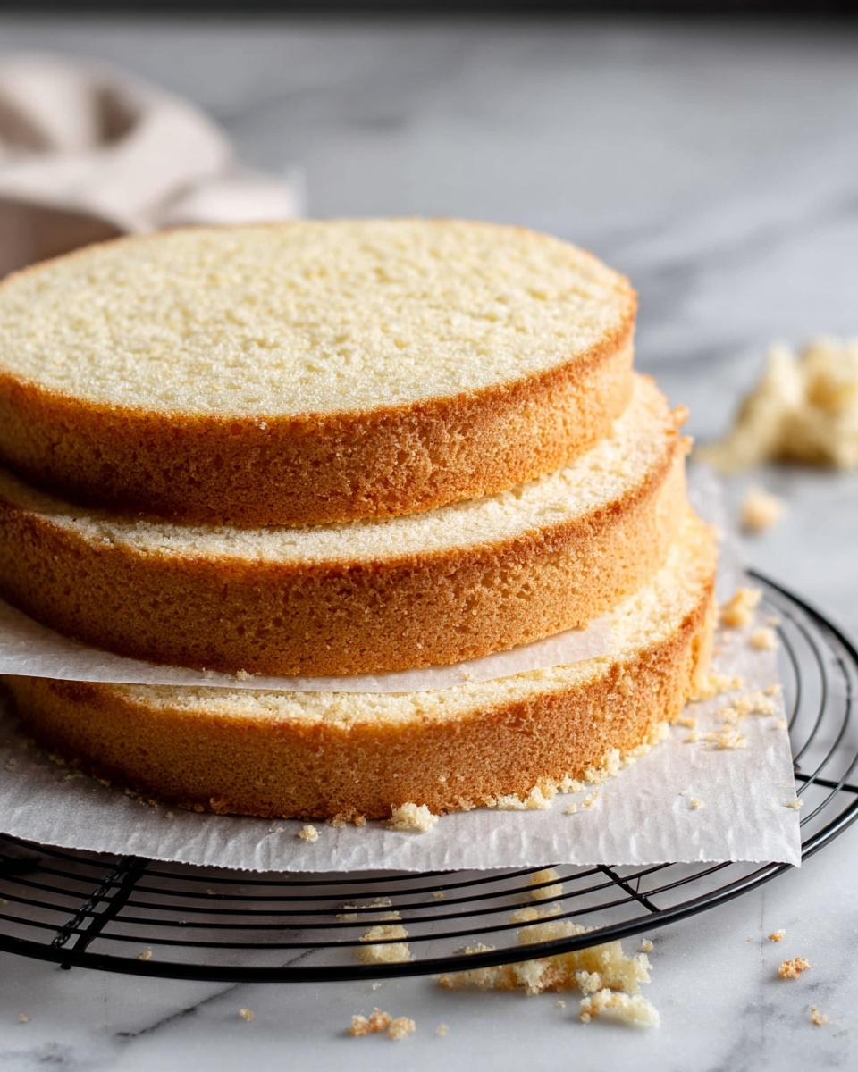 A single round cake with a light brown color and a slightly rough texture sits on a piece of white parchment paper over a black cooling rack. The cake’s top has five parallel indents running across it, creating a simple pattern. The cake looks soft and spongy with small air holes visible on the surface. The whole scene is set on a white marbled textured surface with a light grey cloth slightly blurred in the background. photo taken with an iphone --ar 4:5 --v 7