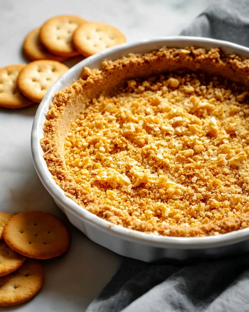 A dessert with two visible layers sits in a white pie dish on a white marbled surface. The bottom layer is a crumbly, golden brown crust with a rough texture. The top layer is a smooth, thick, white cream spread evenly over the crust, and sprinkled lightly with thin orange and yellow zest pieces. Around the pie dish are some whole and halved lemons and oranges, two glasses filled with bright orange juice, a white bowl with an extra dollop of cream or whipped topping, and a vintage silver serving spoon with cut-out patterns. Two white plates with silver forks are partially visible in the corner, and a woman's hand cloth is casually draped near the pie. The photo taken with an iphone --ar 4:5 --v 7