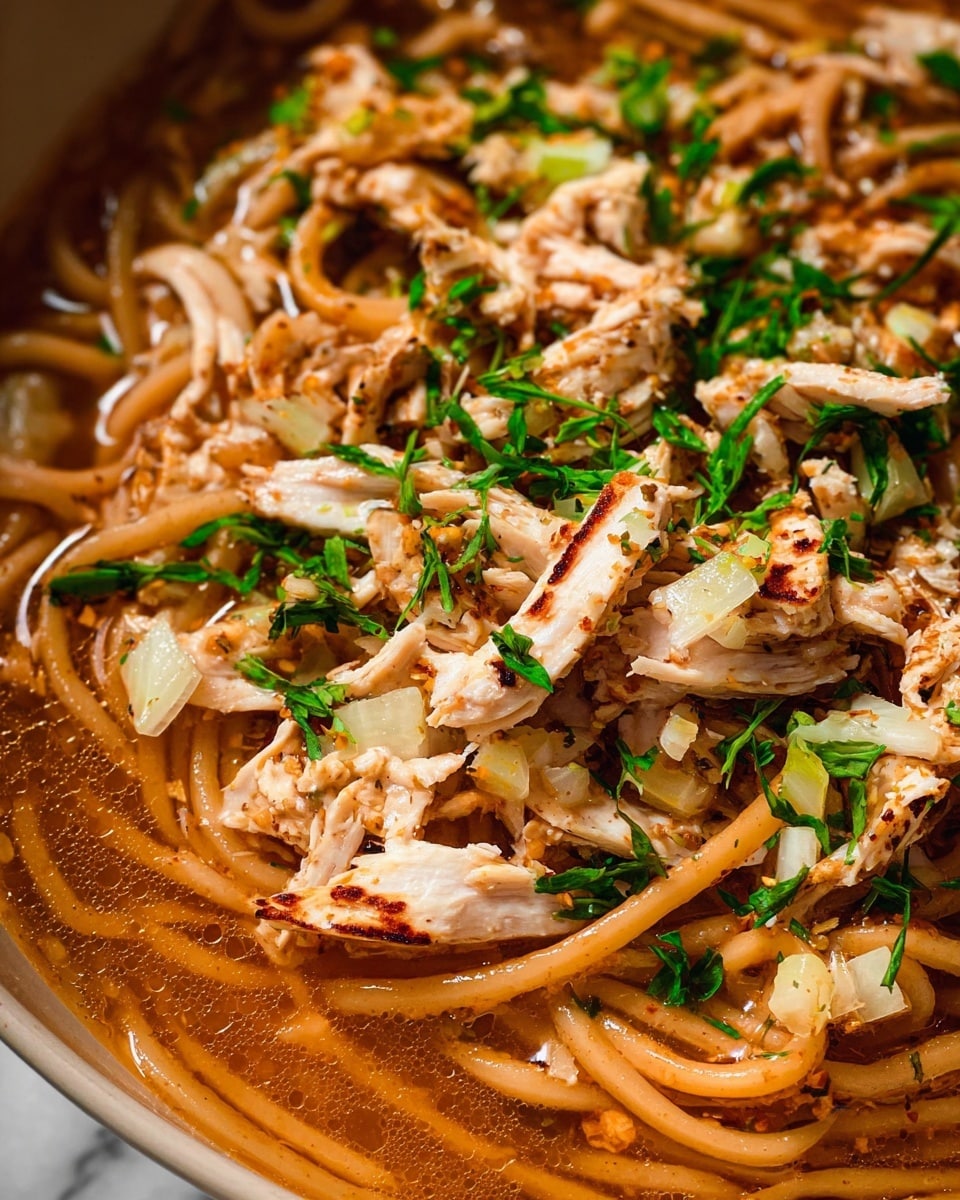 A large round brown clay pot filled with light brown chicken soup containing shredded chicken pieces and thin light brown noodles in broth, sits on a white marbled surface. Below it, a smaller round brown clay bowl holds a layered dish with shredded chicken and thin noodles underneath, topped with a pale green lime wedge, three fanned slices of light green avocado to the right, a sprinkle of white crumbly cheese, bright green cilantro leaves, and crunchy reddish-brown chips. Fresh green cilantro sprigs rest beside the bowl. Nearby, a round brown bowl holds half an avocado topped with crumbled white cheese and a lime wedge. Two smooth wooden spoons lie near the bowls on a soft green cloth with subtle dark green stripes. photo taken with an iphone --ar 4:5 --v 7