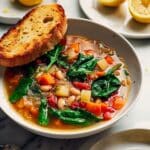 Instant Pot Navy Bean Soup with Roasted Red Peppers and Spinach Recipe