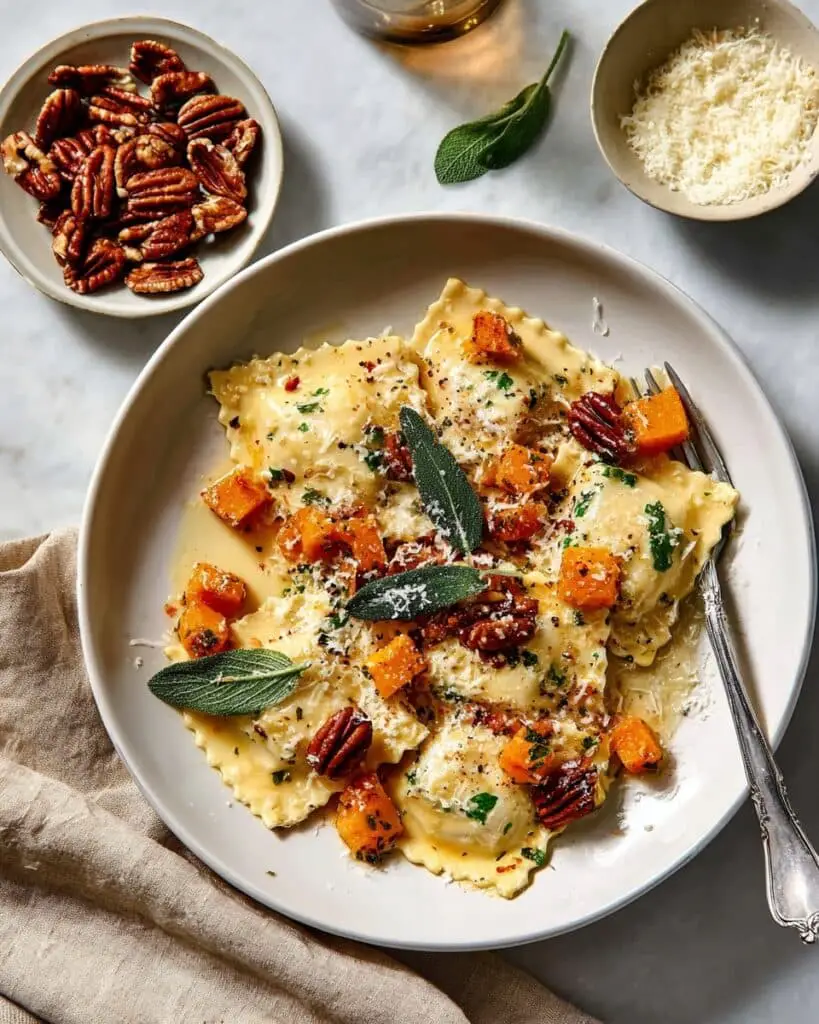 Brown Butter Ravioli with Roasted Butternut Squash and Sage Recipe