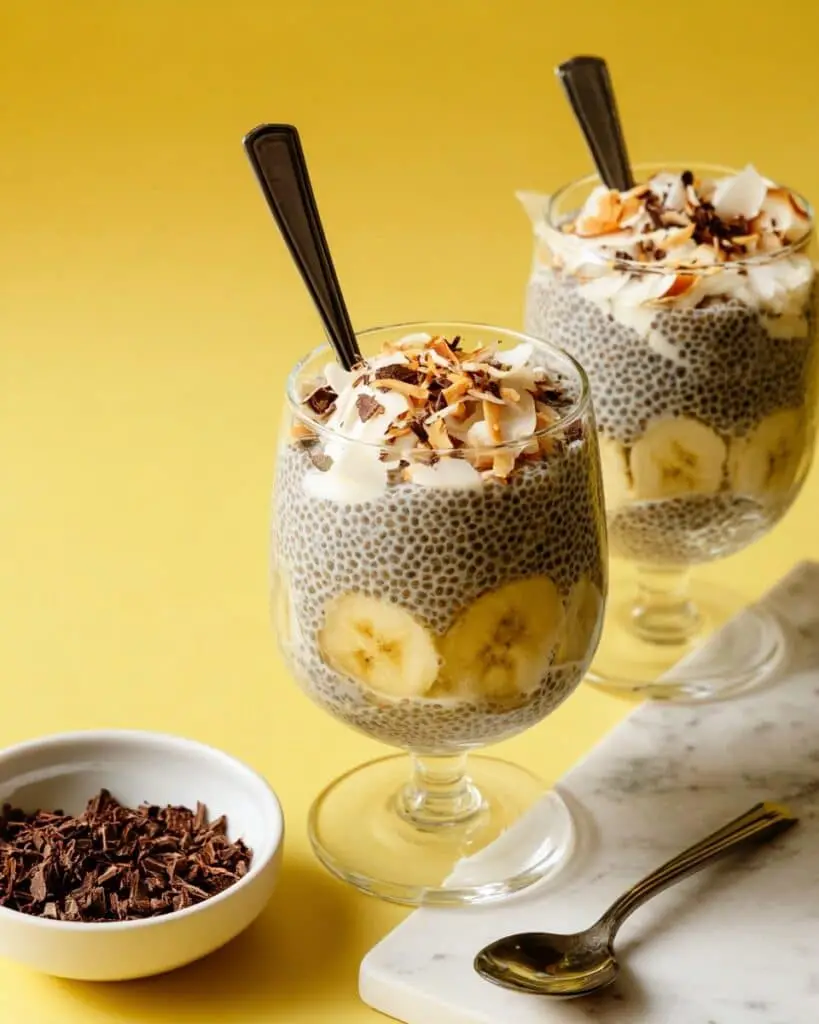 Banana Chia Pudding with Toasted Coconut and Cacao Nibs Recipe