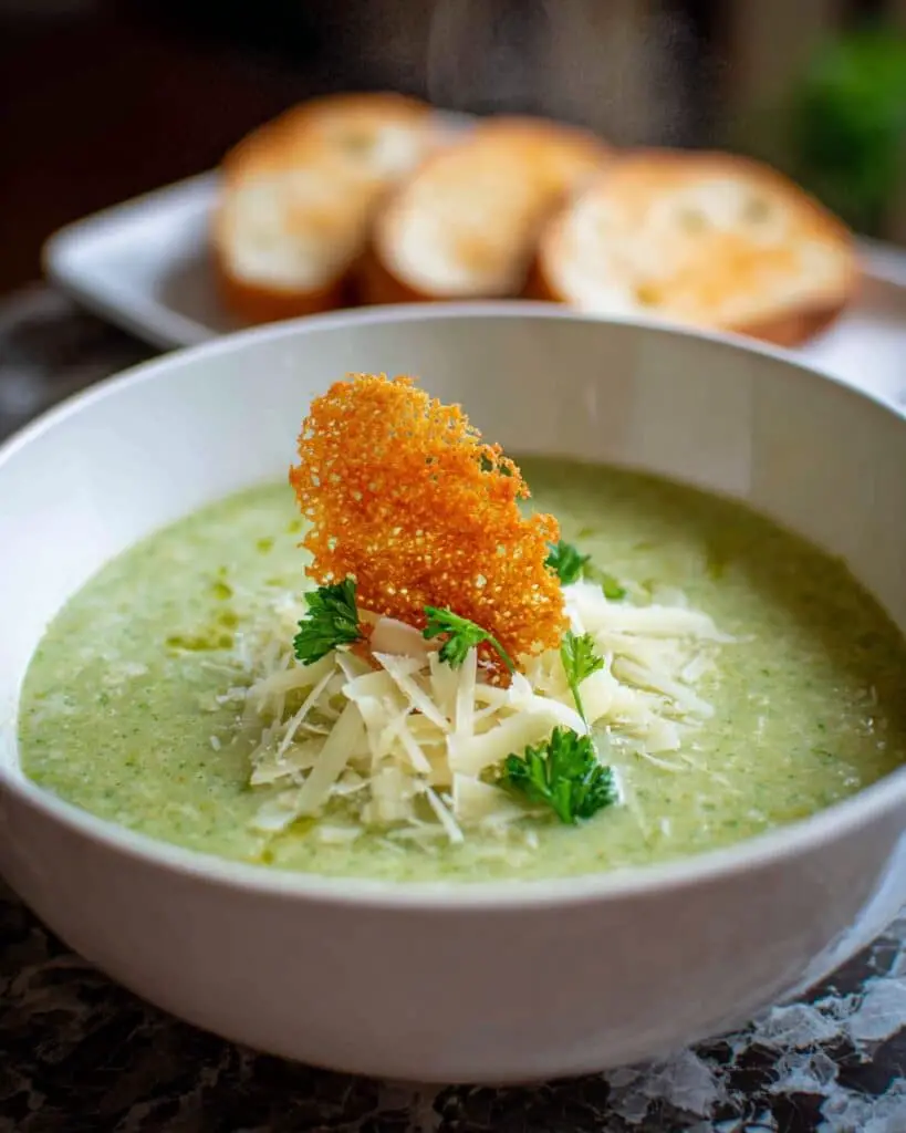 Courgette and Potato Soup with Cheese Crisps Recipe