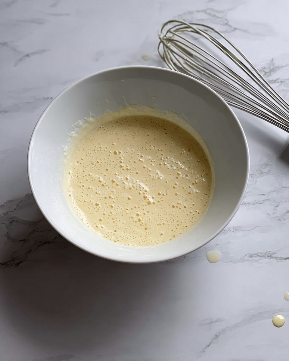 A white bowl filled with a tall swirl of smooth, creamy white frosting with soft ridges. Above the bowl, a spoon holds a smaller swirl of the same frosting, showing its light, airy texture. The bowl is placed on a round white marble surface, and the background is a soft, clean white with blurred kitchen utensils. The lighting is bright and natural, highlighting the creamy details of the frosting. photo taken with an iphone --ar 4:5 --v 7