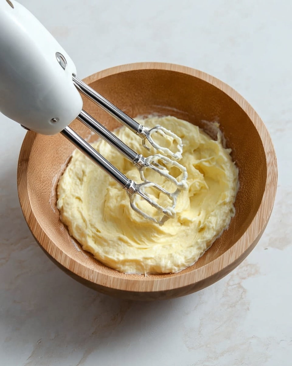 A light yellow creamy mixture with a smooth, slightly textured surface sits in a small beige bowl at the center, with soft swirls visible on top. Around it, there are broken brown egg shells on a white dish in the background and a few scattered almonds on a white marbled texture. In the bottom right corner, a small beige plate holds a creamy dollop of the same mixture on a gray spatula with a wooden handle. A small beige bowl filled with grated cheese or powder is placed to the left. The whole scene is set on a white marbled surface with soft, natural lighting. Photo taken with an iphone --ar 4:5 --v 7