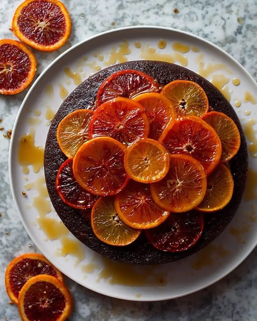 Chocolate, Olive Oil, and Rosemary Cake with Candied Blood Oranges Recipe