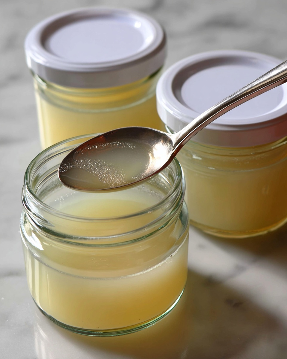 The image shows three small glass jars filled with a smooth, creamy yellow substance. The front jar is open, revealing the thick liquid inside with small bubbles on the surface, giving it a slightly textured look. Behind it, two more jars with white lids are tightly closed, displaying the same yellow creamy content with smooth tops. All the jars are placed on a white marbled surface, and the lighting highlights the soft, creamy texture of the yellow substance inside. photo taken with an iphone --ar 4:5 --v 7