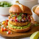 Salsa Chicken Burgers with Cilantro-Avocado Sauce Recipe