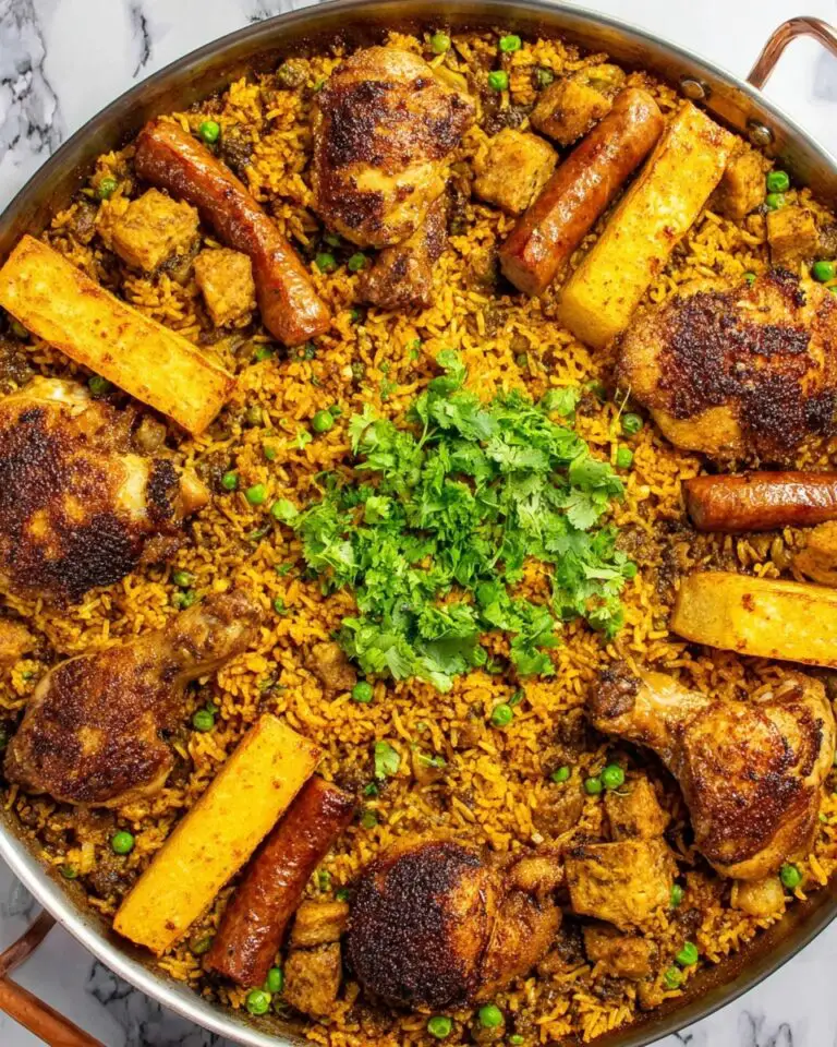 Puerto Rican Chicken Paella with Sausage and Plantain Recipe