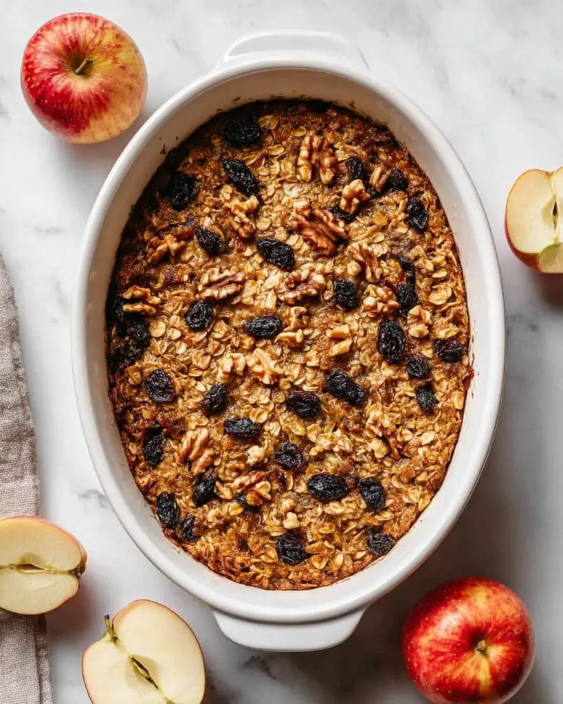 Baked Apple Cinnamon Oatmeal with Walnuts and Raisins Recipe