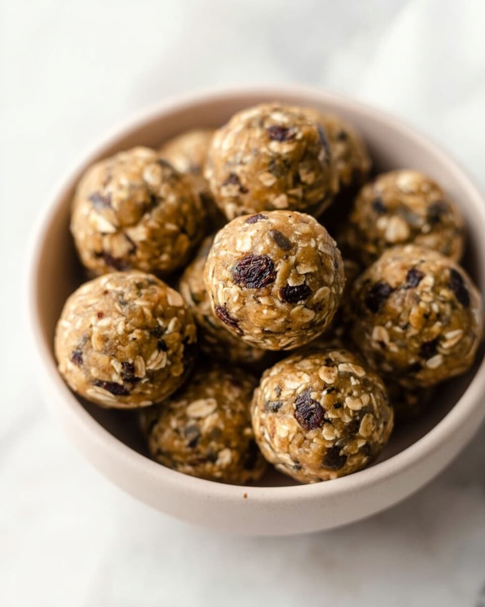 A soft white bowl filled with round energy balls made from oats and dark bits that look like dried fruit or chocolate chips. Each ball is roughly the same size, with a textured surface showing oats and other small chunks. The bowl sits on a white marbled surface, and the image is focused on the balls in the center, with soft light giving a cozy feel. photo taken with an iphone --ar 4:5 --v 7