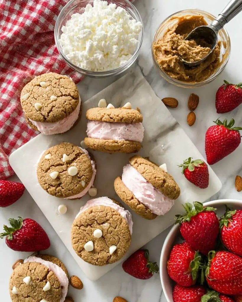 Strawberry Cottage Cheese Ice Cream Sandwiches with White Chocolate Cookies Recipe