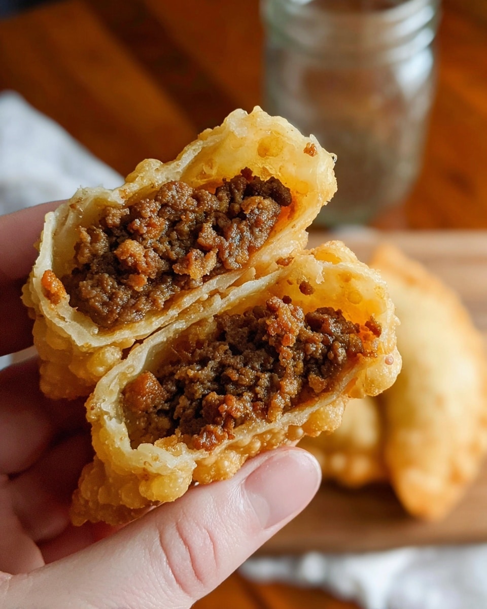 A close-up view of five golden brown fried pastries with small bubbles on their crispy surface neatly placed in a white-lined basket with a red rim, the pastries show a crimped edge pattern sealing the filling inside, on the right edge, a silver tong is slightly visible, and the basket sits on a white marbled surface with a soft focus warm brown background behind, photo taken with an iphone --ar 4:5 --v 7