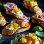 Grilled Peach & Burrata Crostini with Prosciutto Recipe